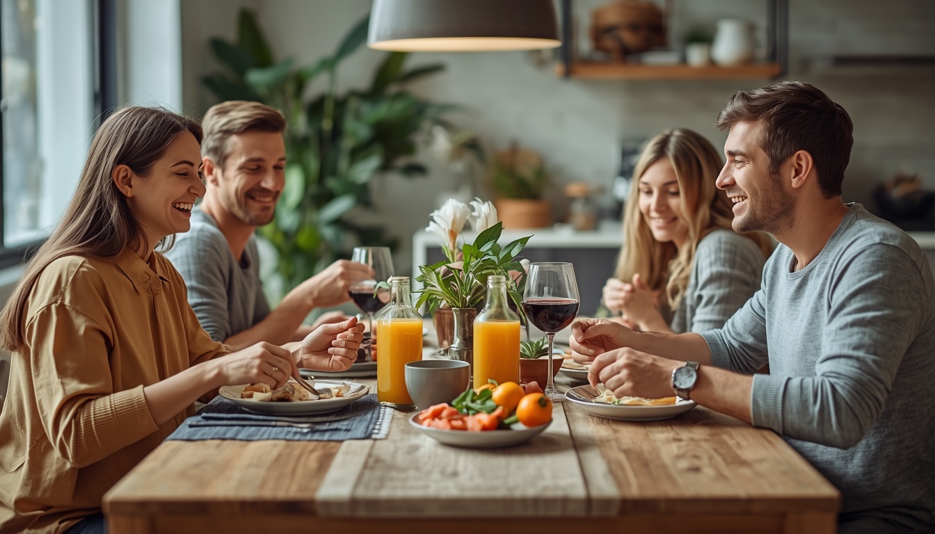 Happy family enjoying healthy meal together at dining table